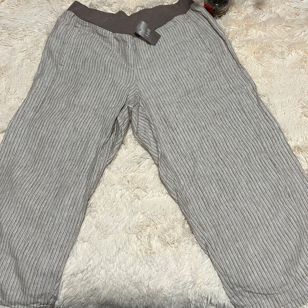 J-Jill Women's Size 1X Love Linen Crop Pants  Elastic Waist Pockets,New.